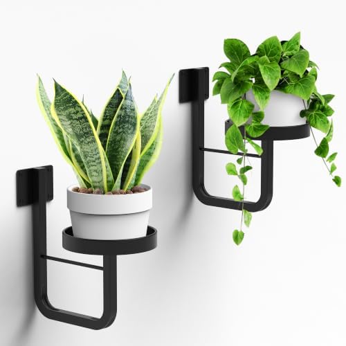 2 Pack Wall Plant Holder for Hanging Planters Indoor Outdoor Black by JOPBENG