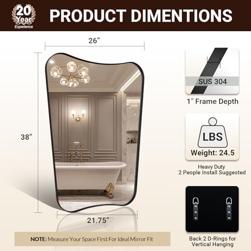 ANDY STAR Bathroom Mirror, 26x38 Inch Matte Black Vanity Mirror, Wall Mount - Image 2