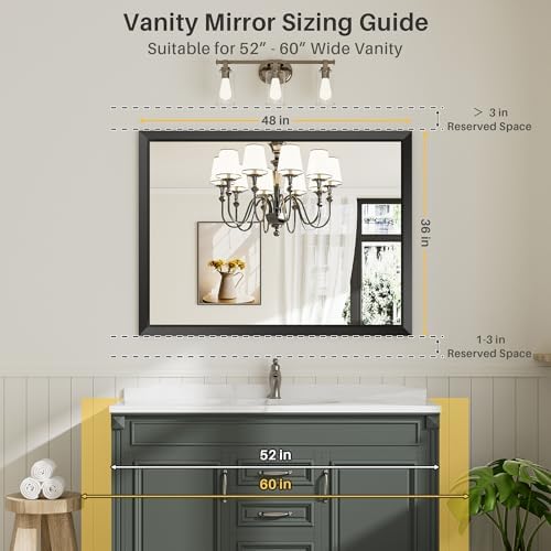 Briivue Black Metal Framed Bathroom Wall Mirror, 48x36 Inch - Image 2