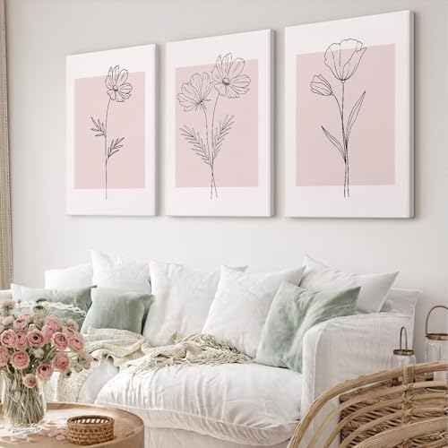 Pink Wall Art Pictures Decor Blush Pink Flower Canvas Painting Floral Botanical - Image 4