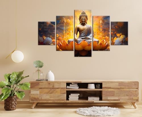 DJSYLIFE Gold Buddha Wall Art, 5 Piece Canvas Print - Image 3