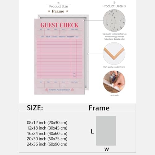 Pink Blank Guest Check Poster Trendy Retro Art Print Vintage Style Wall Art - Image 2