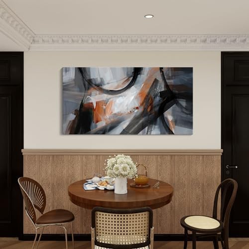 KLAKLA Abstract Canvas Wall Art Black Grey Orange Modern Picture - Image 4