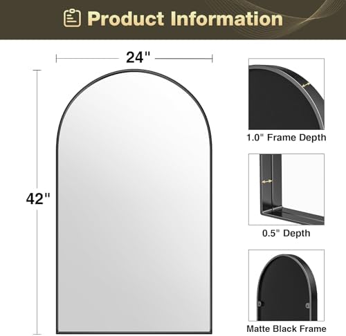 Brightify Arched Mirror, Arched Wall Mirror, 24 x 42 Inch Black Arch Mirror - Image 6