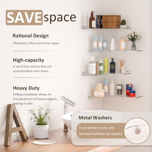 Sezanrpt 11.4x16 Inch Acrylic Corner Floating Shelf Set of 4, Security Cameras - Image 4