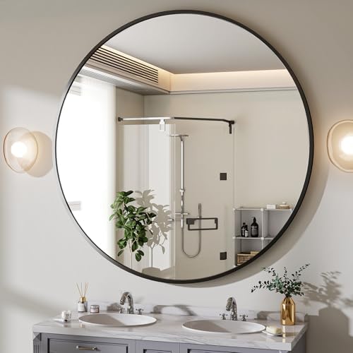 BEAUTYPEAK 48 Inch Round Mirror, Metal Frame Circle Mirror by BEAUTYPEAK