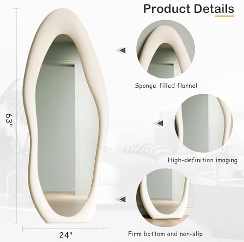 Honyee Full Length Mirror, Flannel Wrapped Wooden Frame Full Body Mirror - Image 5