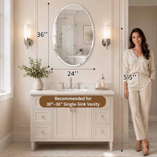 24x36 Inch Oval Frameless Beveled Wall Mirror - Image 5
