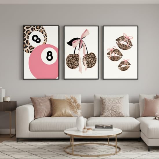 FTHMTN Pink Leopard Lucky 8 Ball Wall Art Set of 3 Unframed 16x24in - Image 5