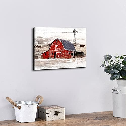 Farmhouse Barn Canvas Wall Art Kitchen Wall Decor Rustic Windmill Meadow - Image 5
