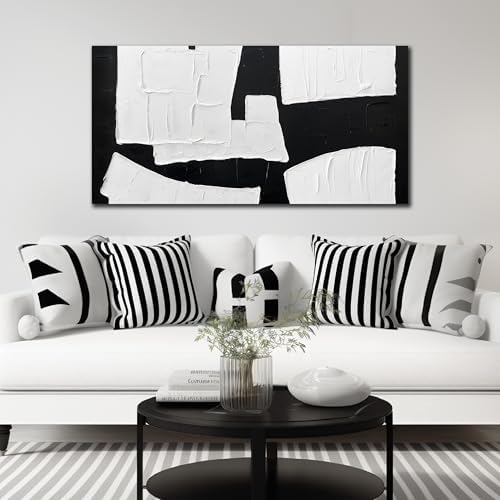 Black and White Abstract Art Wall Decor Minimalist Hand Painted Wall Art - Image 2