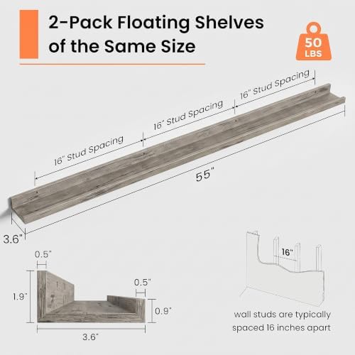 Picture Ledge Shelf, 72 inch Floating Shelves Set of 2 - Image 3