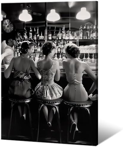 Vintage Black and White Posters Trendy Women Drink Cocktail Wall Art Funky by Acqooeakt