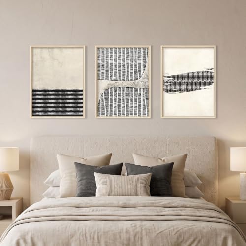 Aryroi Black Beige Abstract Minimalist Framed Canvas Wall Art Set-12"x16"x3 - Image 5