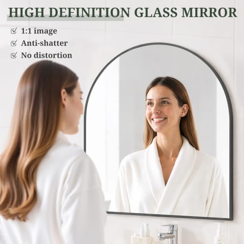 Arched Wall Mirror 32x31 Inch Black Bathroom Vanity Mirror - Image 4