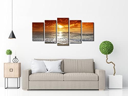 Wieco Art Grand Sight Sunset Ocean Canvas Prints Wall Art Sea Beach Pictures to - Image 3
