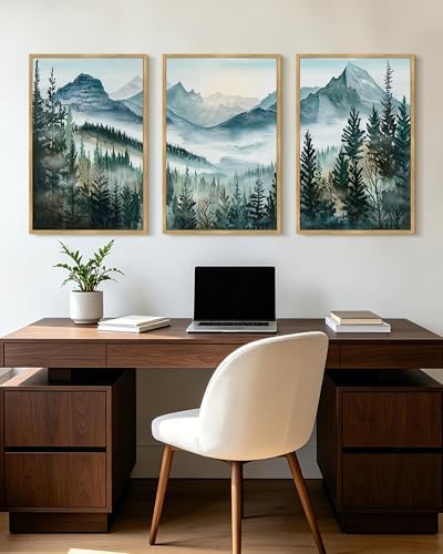 KUVIOKE Landscape Mountain Range Wall Art Set 16x24in Natural Framed - Image 6