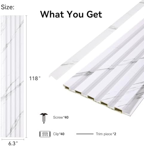 Slat Wall Panel 8-Pack, 118’’x6.3’’, Marble White - Image 2