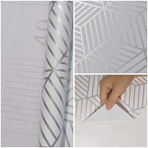 MelunMer White and Silver Peel and Stick Wallpaper Modern 17.7”×393” - Image 5