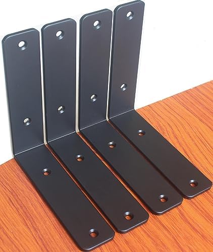 4 Pack - L 6" x H 6" x W1.5, 5mm Thick Black L Shelf Bracket, Iron Shelf by MHMYDZ