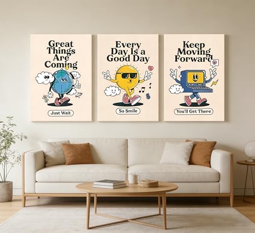 3Pcs Framed Vivid Retro Wall Art Canvas Motivational Posters Aesthetic Funny - Image 2