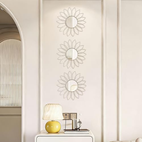 3 Pack Metal Mirrors for Wall Sunburst Wall Mirror Silver Wall Art Décor - Image 7
