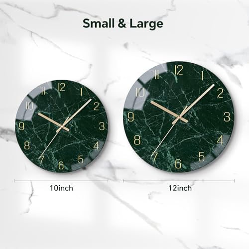 VIKMARI 10" Emerald Green Silent Glass Analog Wall Clock Home Bedroom Decor - Image 2