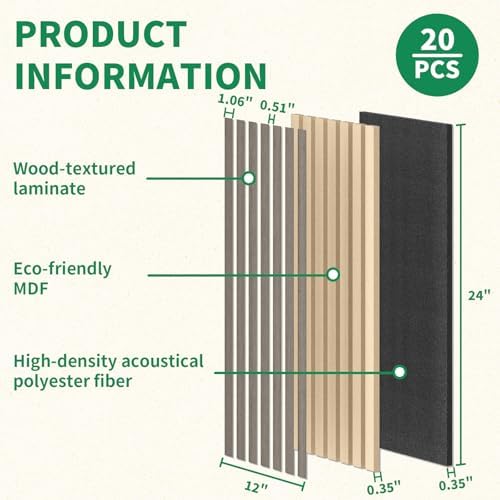 Wood Wall Panels 24" x 12" Acoustic Wood Slat Wall Panel, Living Room - Image 3