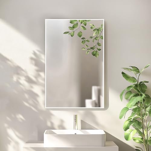 Sunniry White Bathroom Mirror, 16x24 inch Bathroom Vanity Mirror, Metal Frame - Image 3