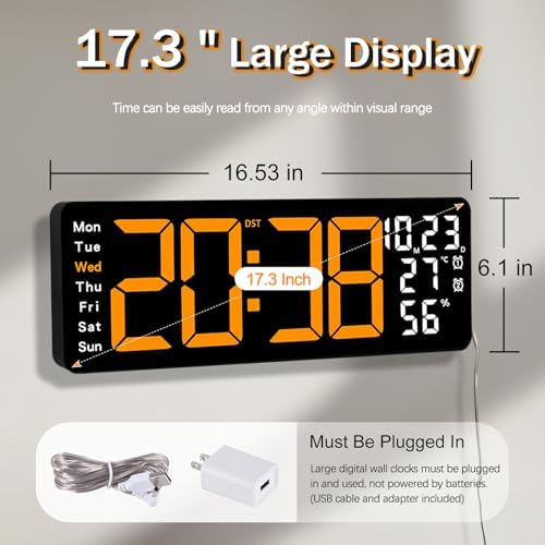 JoFomp 17.3" Large Digital Wall Clock, LED Digital Clock Large Display - Image 2