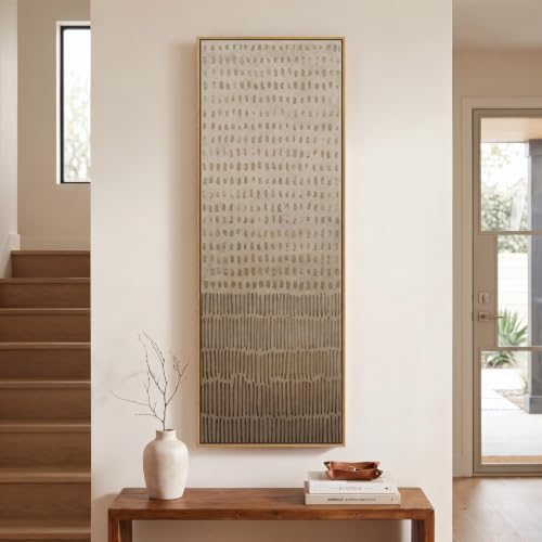 Large Framed Neutral Wabi Sabi Abstract Wall Art, Long Vertical 60x20 In - Image 2
