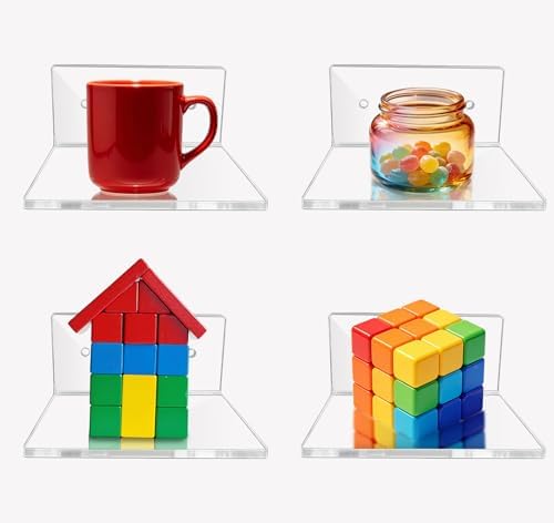 4 Inch 4PCS Clear Acrylic Floating Wall Shelves, Small Floating Shelves by Unknown