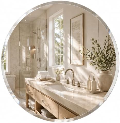 30 Inch Round Frameless Beveled Wall Mirror by Pocetry