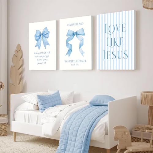 3 Piece Light Blue Bows Bathroom Decor Jesus Teen Girl Room Decor 16x24 In - Image 6