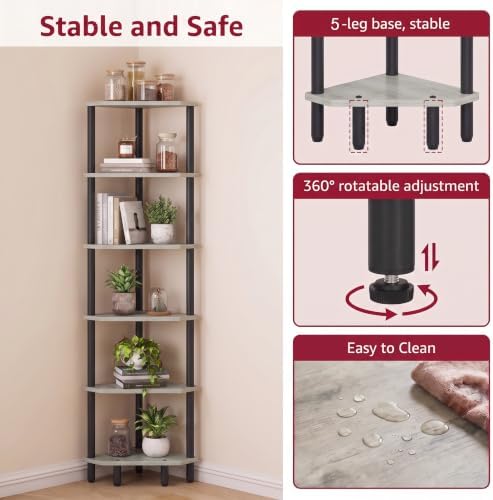 6 Tier Corner Shelf, 66.5'' Tall Standing Shelf, Narrow Display Shelf Stand - Image 5