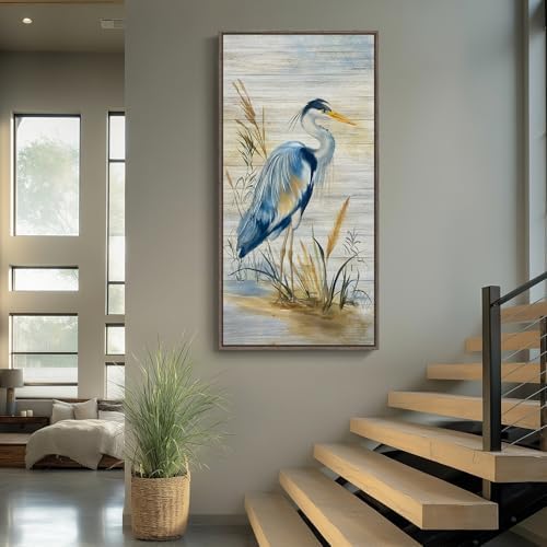 Framed Vertical Coastal Blue Heron Wall Art - Image 2
