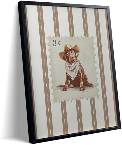Vintage Cowboy Dog Wall Art, Western Puppy Stamp Canvas Print, Farm Rustic by Unknown