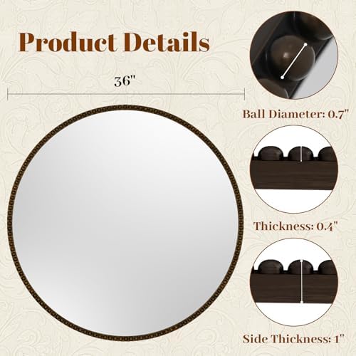 Vintage Round Mirror, 36 Inch Wall-Mounted - Image 4