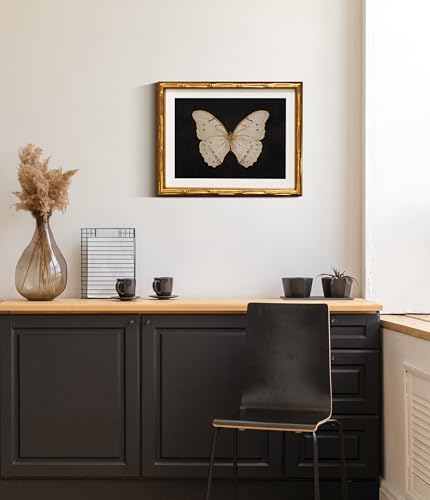InSimSea Gold Bamboo Framed Wall Art, Retro White Butterfly Prints - Image 2