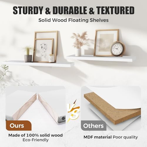 3-Pack Floating Wall Shelves, 24-Inch Rustic White Wooden Shelves - Image 4
