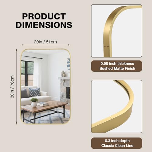20"x30" Bathroom Mirror for Over Sink, Brushed Gold Rectangle Vanity Mirror - Image 5