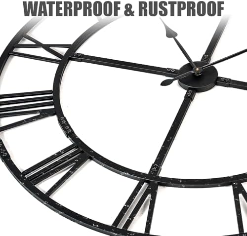 60 Inch Large Silent Wall Clock, Easy Assembly Roman Numeral Black - Image 3