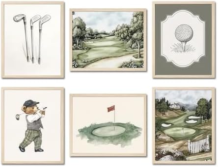 Mynotix Golf Nursery Canvas Poster Set of 6, Vintage Baby Boy Golf Sport Wall by MynotixWallArt