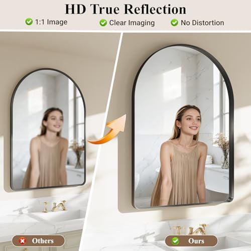 38"x26" Black Arched Mirror, Arched Wall Mirror - Image 2