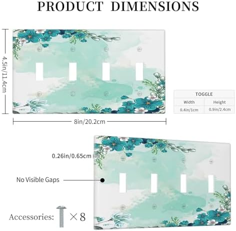 Light Switch Covers Blue Green Flowers Light Green Watercolor Patterns Quad - Image 5