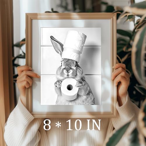 uniro Funny Bathroom Wall Art Prints, Cute Rabbit Animal Canvas Print Painting - Image 3