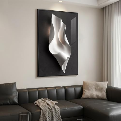 Large Framed Black and White Elegant Abstract Wall Art, 1 Piece 4x36 In - Image 5