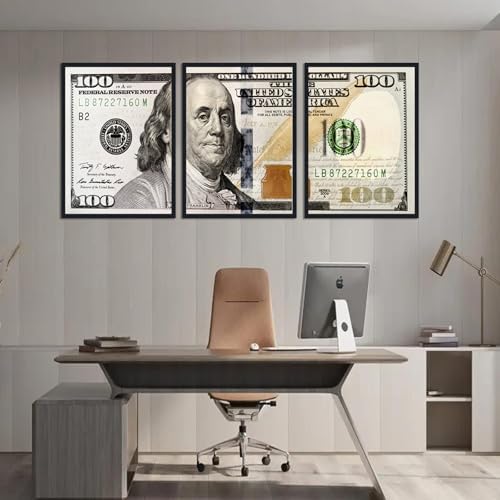 Black Framed Vintage Canvas Wall Art Benjamin Franklin 100 Dollar Money - Image 3