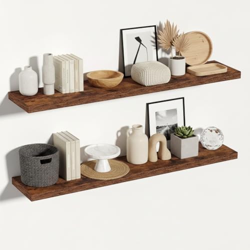 Vivelove 55x12 Floating Shelves 12 Inches Deep, Rustic Brown by VIVELOVE