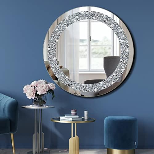 Crystal Crush Diamond Sparkly Round Silver Mirror - Image 5